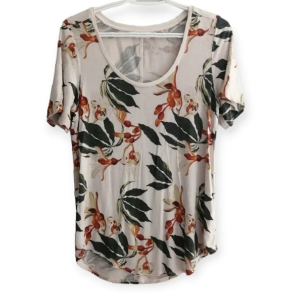Aritzia Babaton Jersey Floral Tropical Scoop Neck Short Sleeve T-Shirt Small - Picture 1 of 14